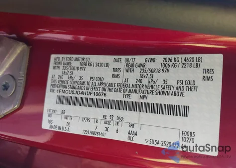 2017 Ford Escape Titanium from USA, damaged, VIN 1FMCU0JD4HUF10676